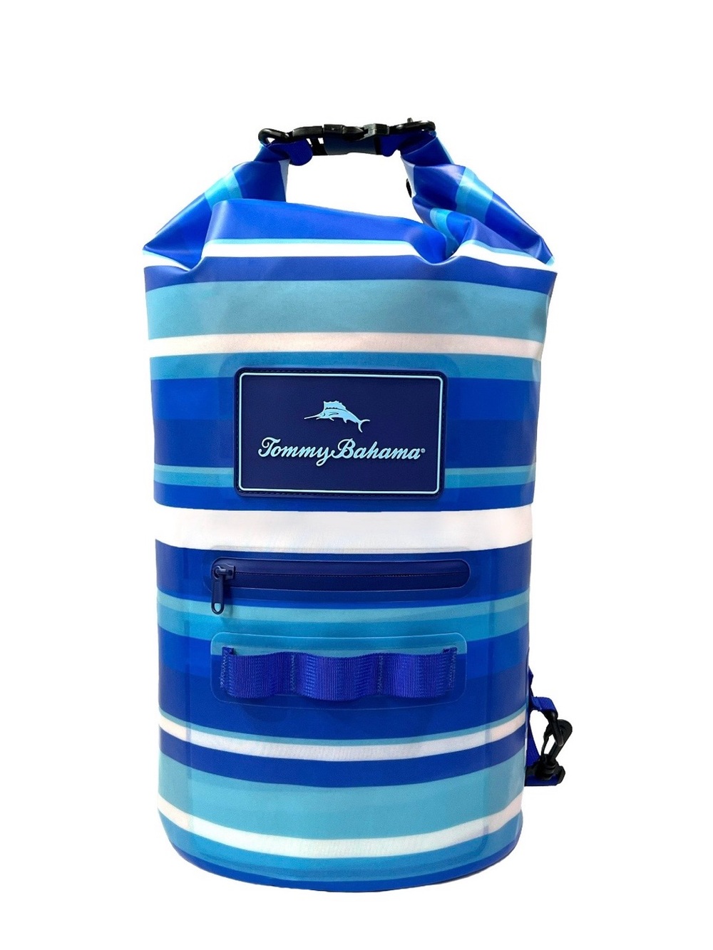 Tommy Bahama Blue and White Striped Waterproof Roll-Top Bag
